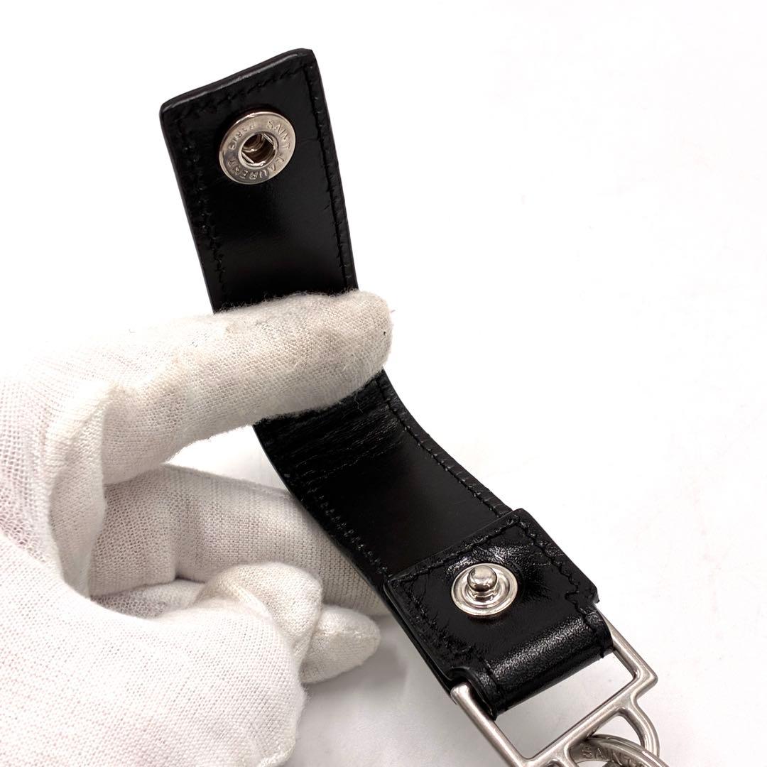 【希少・正規品】サンローラン YSLロゴ キーリング レザー シルバー ブラック