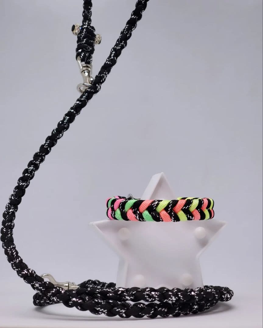 パラコード スネークレインボー首輪&ラメブラックリード
