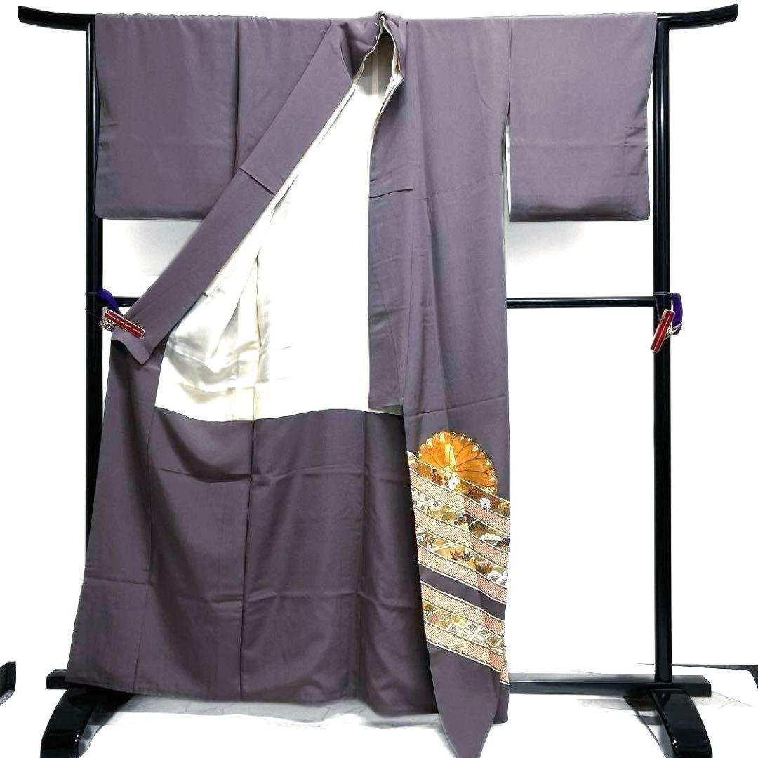 色留袖　金駒刺繍　三つ紋　菊花　七宝　青海波　松竹梅　着物　092a u