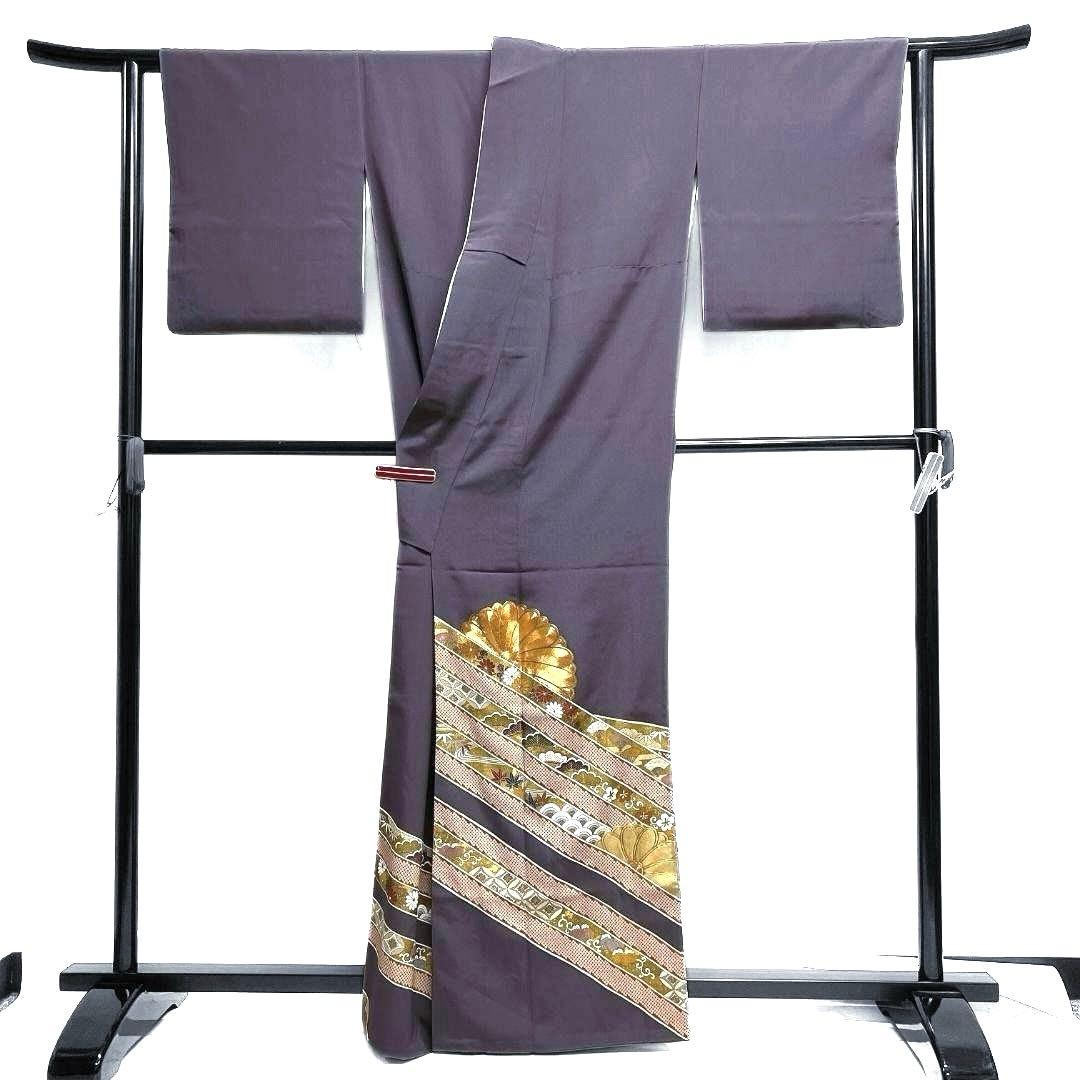 色留袖　金駒刺繍　三つ紋　菊花　七宝　青海波　松竹梅　着物　092a u