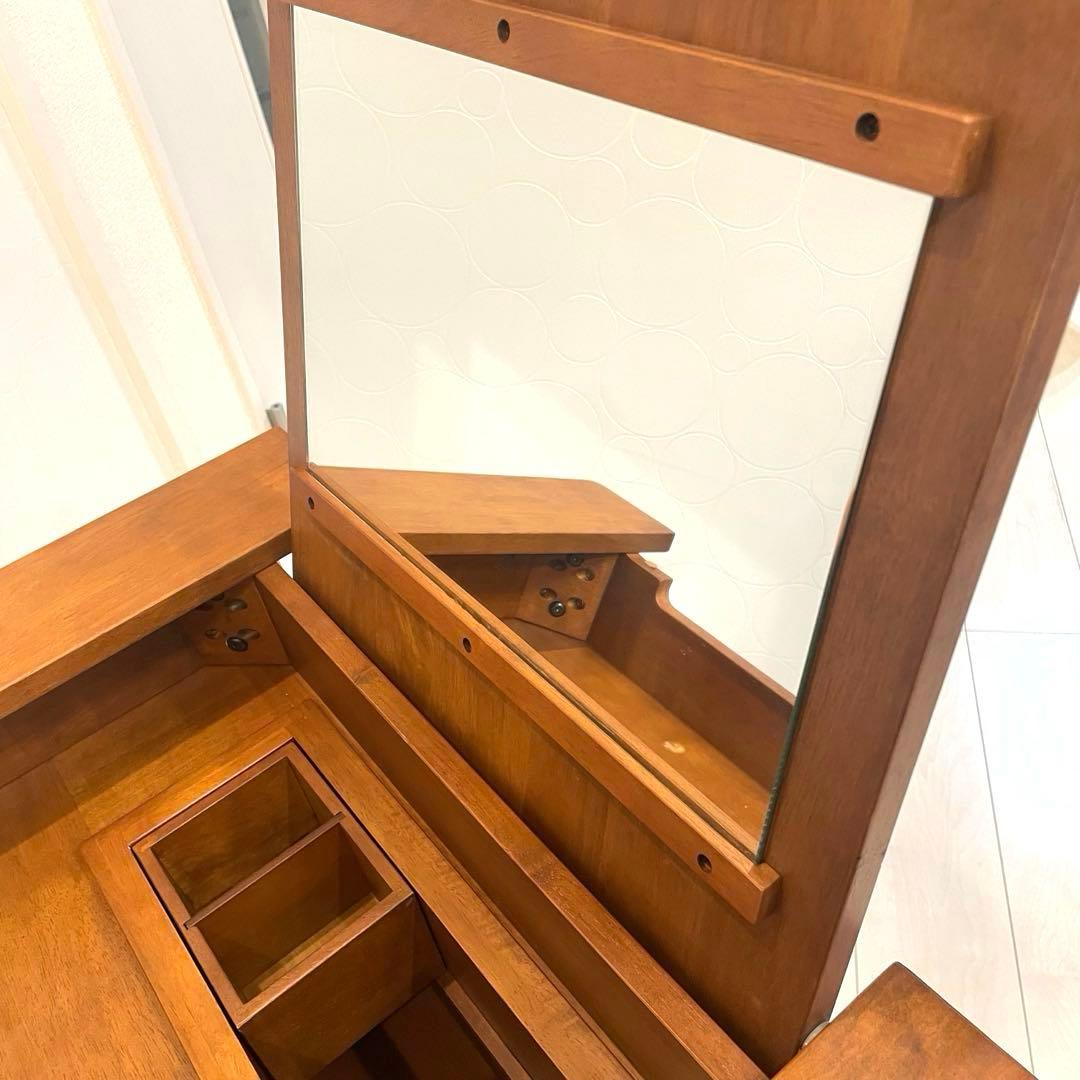 【市場】木製ドレッサー 鏡台 鏡付き コンパクト収納 天然木 北欧風
