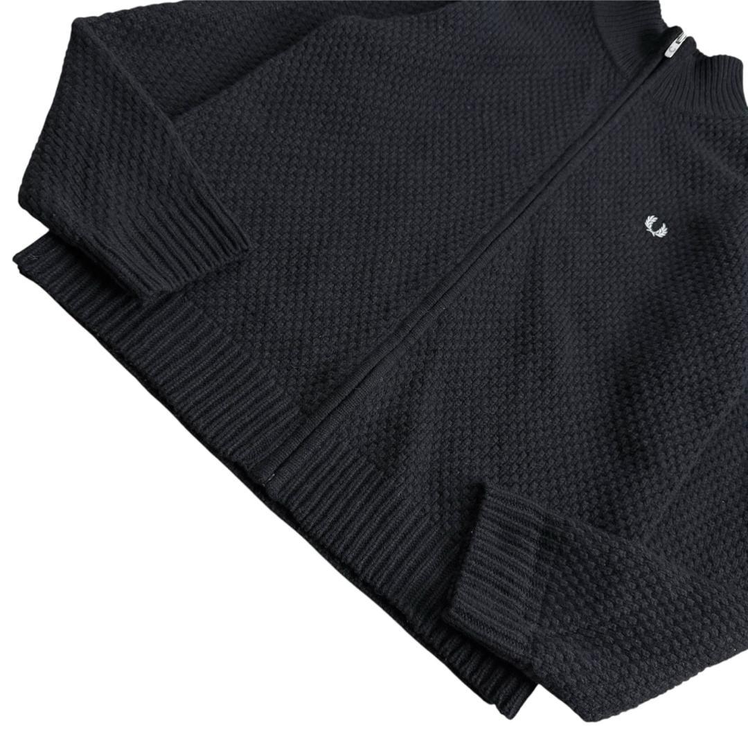 【美品】フレッドペリー ドライバーズニット ジップ ブラック 大きめ メンズS