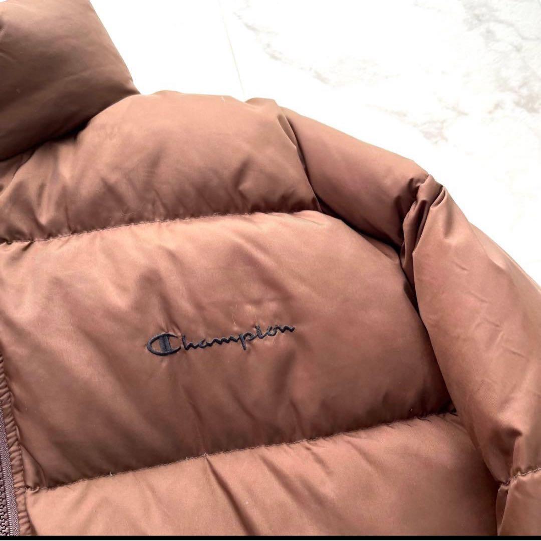 希少 チャンピオン ダウンジャケット 肉厚 刺繍ロゴ 刺繍ロゴ ヌプシ 茶色 L