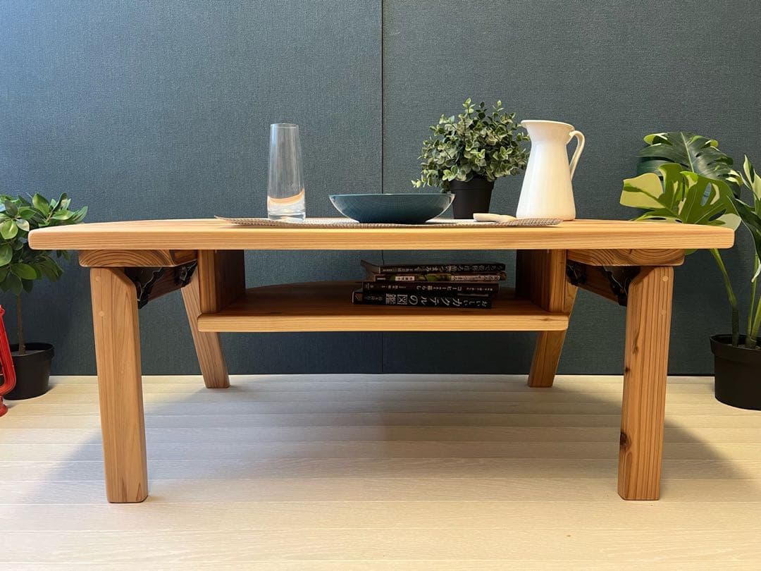 【送料無料】 ローテーブル 半円 収納付き90cm 60cm 杉 折り畳み脚