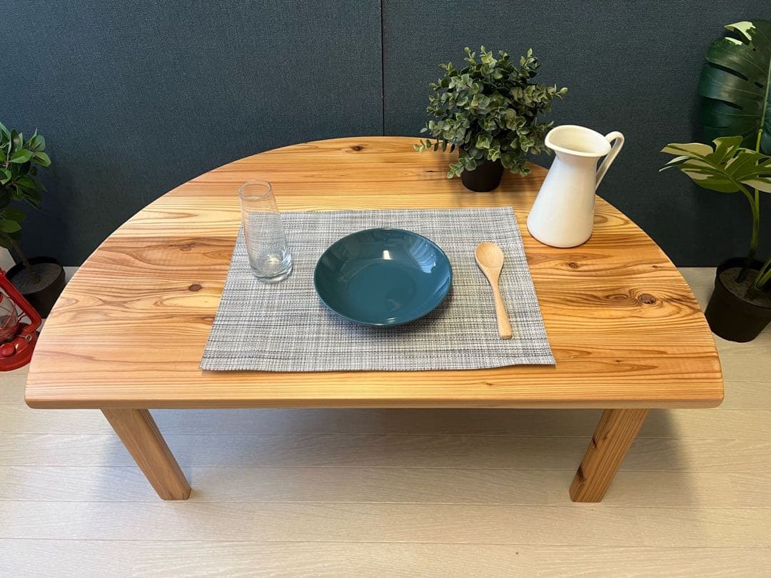 【送料無料】 ローテーブル 半円 収納付き90cm 60cm 杉 折り畳み脚