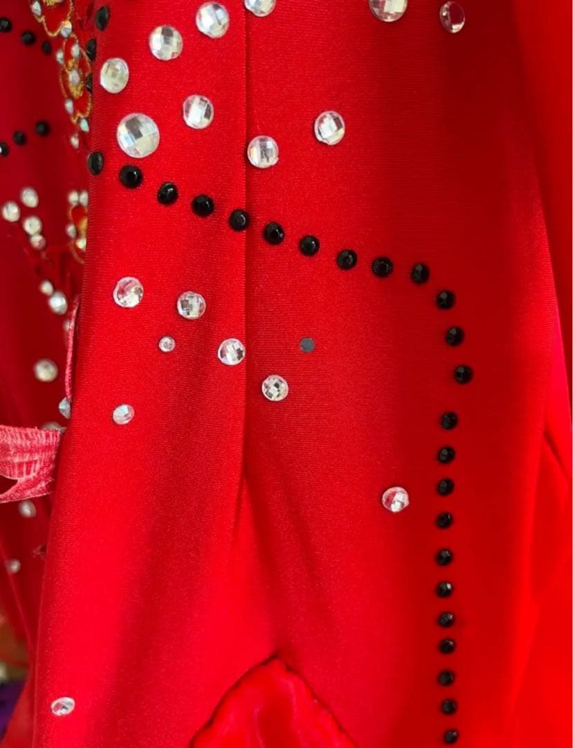 社交ダンスドレス・フリル付き 赤