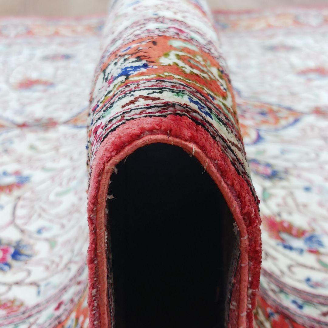 Y3292 高級ペルシャ絨毯 クム産 工房サイン シルク100% 手織り