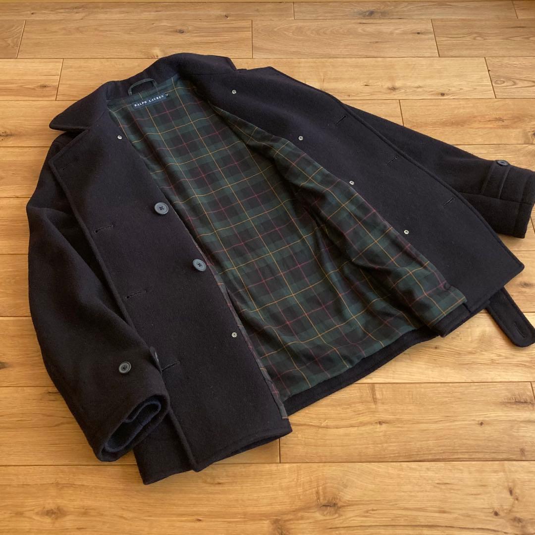 ラルフローレン ベルト付 ウールメルトン Pコート 7f ネイビー