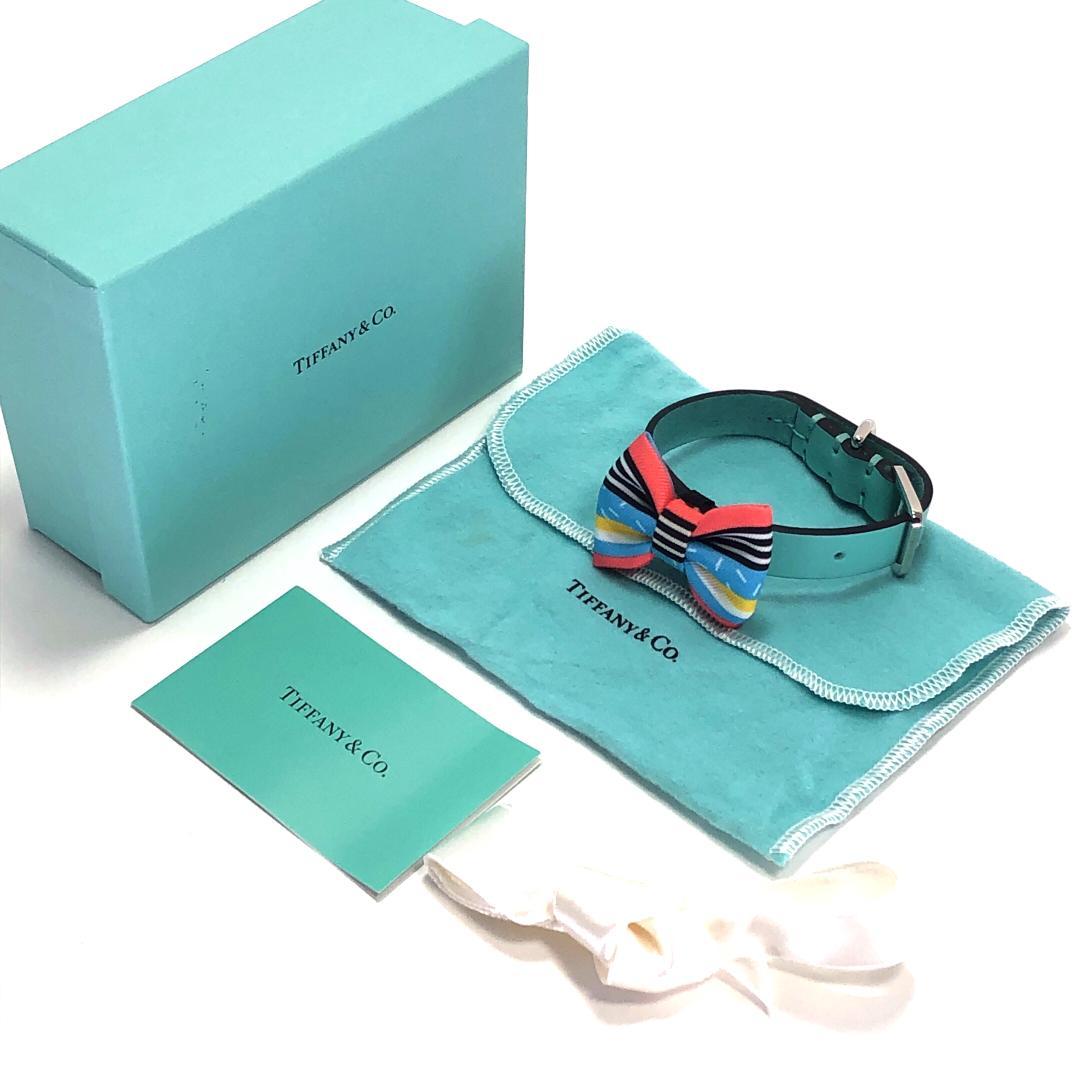 【美品・箱付き】ティファニー／ペット用 アクセサリー レザー 首輪 リボン