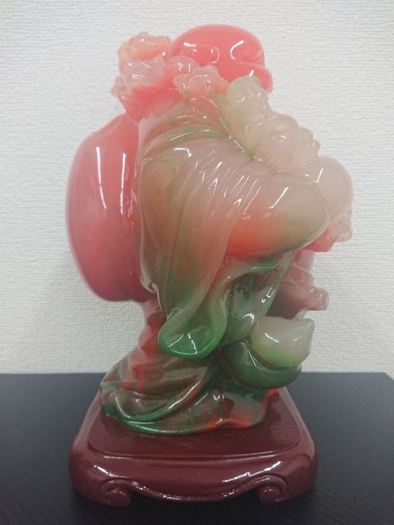 H1 天然石推測 布袋様 台座付き オブジェ 七福神 布袋尊 縁起物 翡翠 瑪瑙