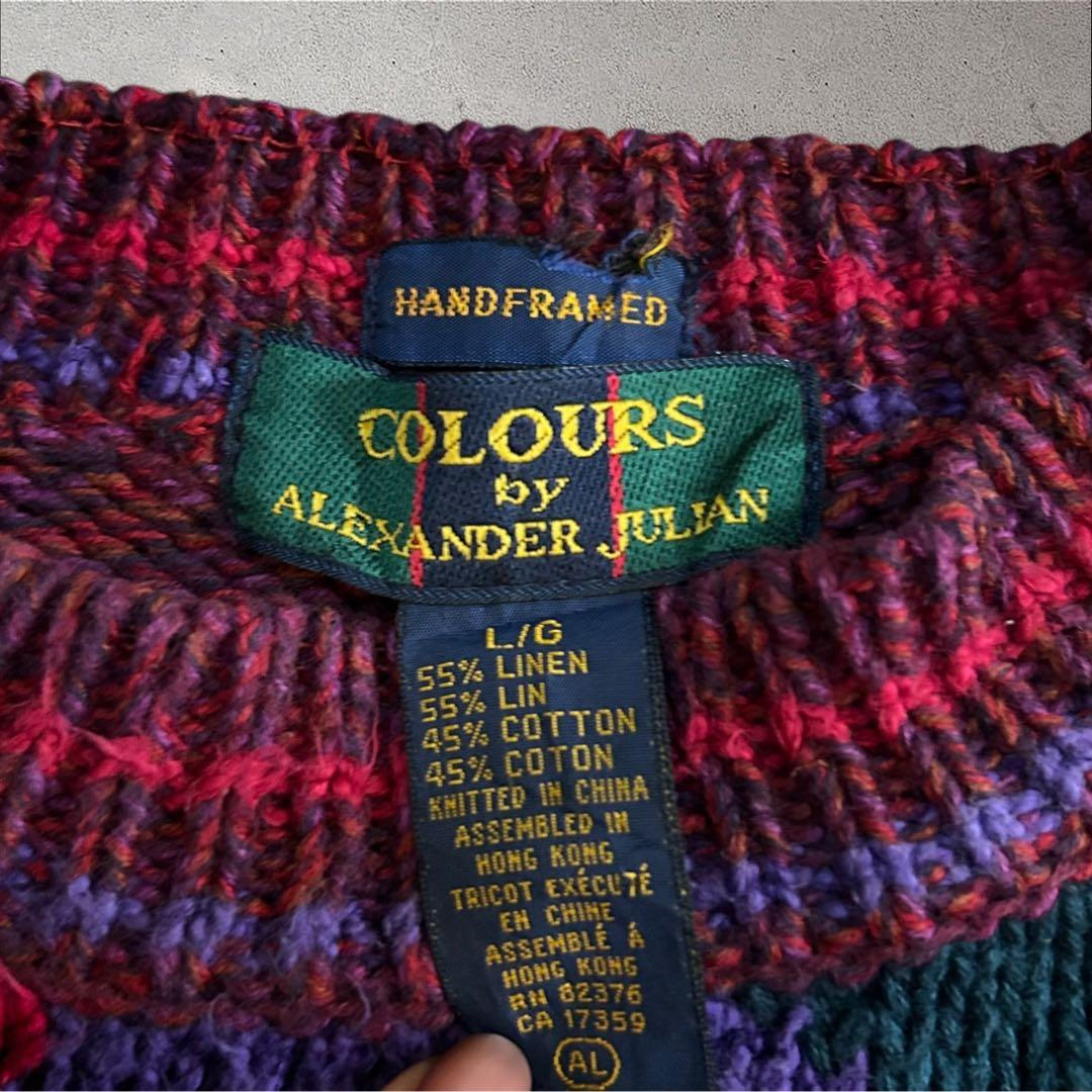 【希少】Alexander Julian 3Dパッチワーク ニット L 総柄