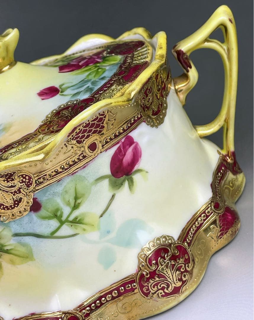 【希少】オールドノリタケ 約２３cm 薔薇紋 ビスケットジャー メープルリーフ