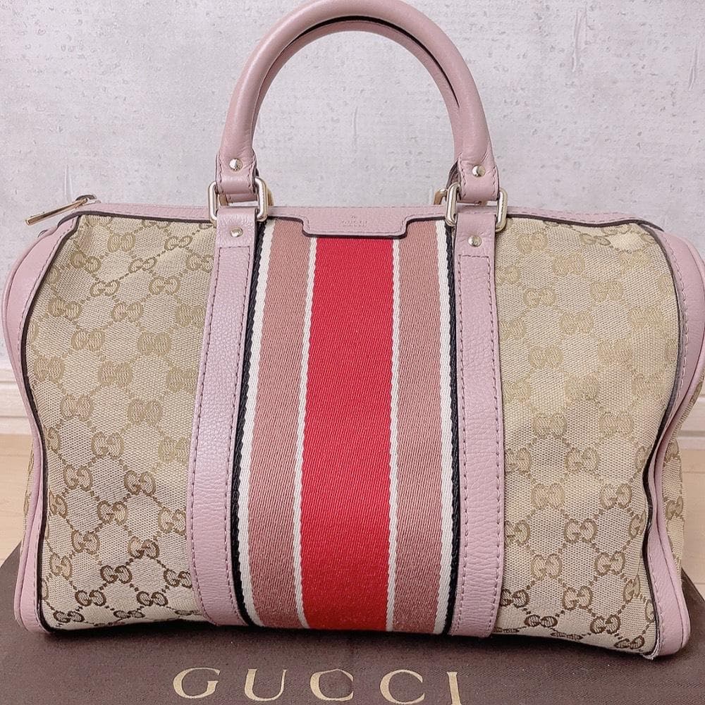 GUCCI GGキャンバス シェリーライン ピンク ボストン 2way ハンド