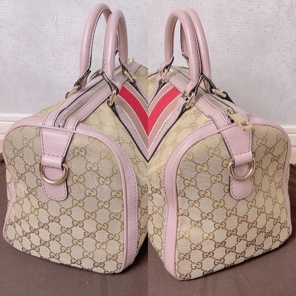 GUCCI GGキャンバス シェリーライン ピンク ボストン 2way ハンド