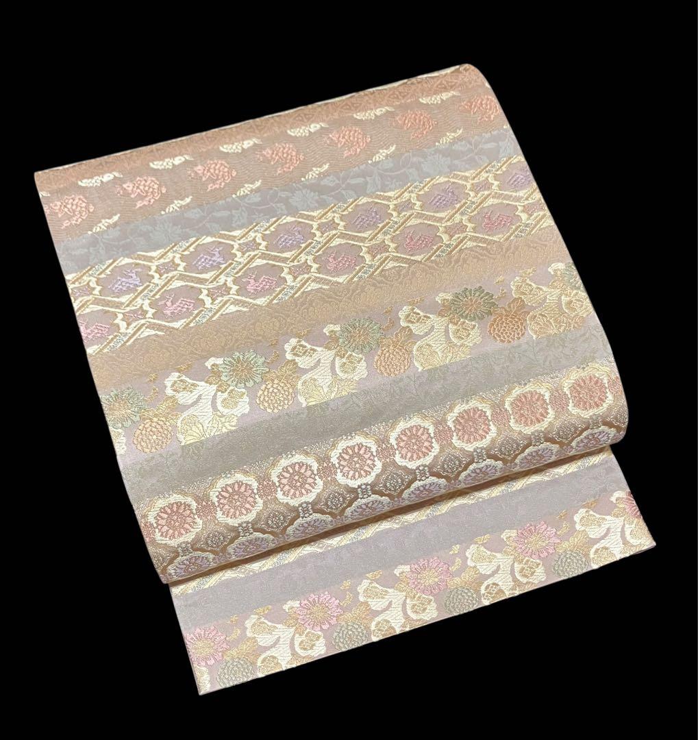 箔屋清兵衛 袋帯 双図柄 名物裂文様 全通 日本の心 共箱 未使用 白イ6306