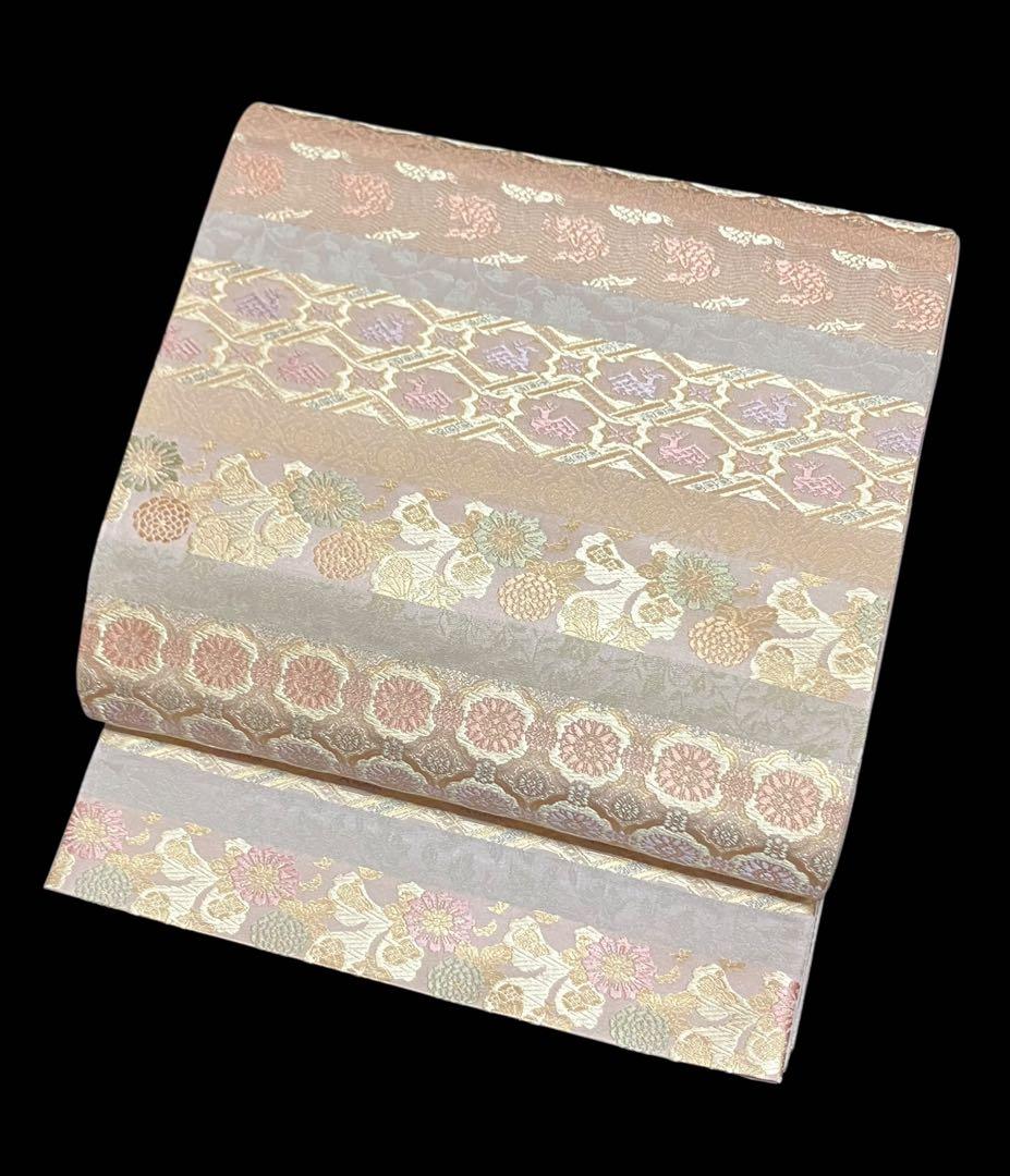 箔屋清兵衛 袋帯 双図柄 名物裂文様 全通 日本の心 共箱 未使用 白イ6306