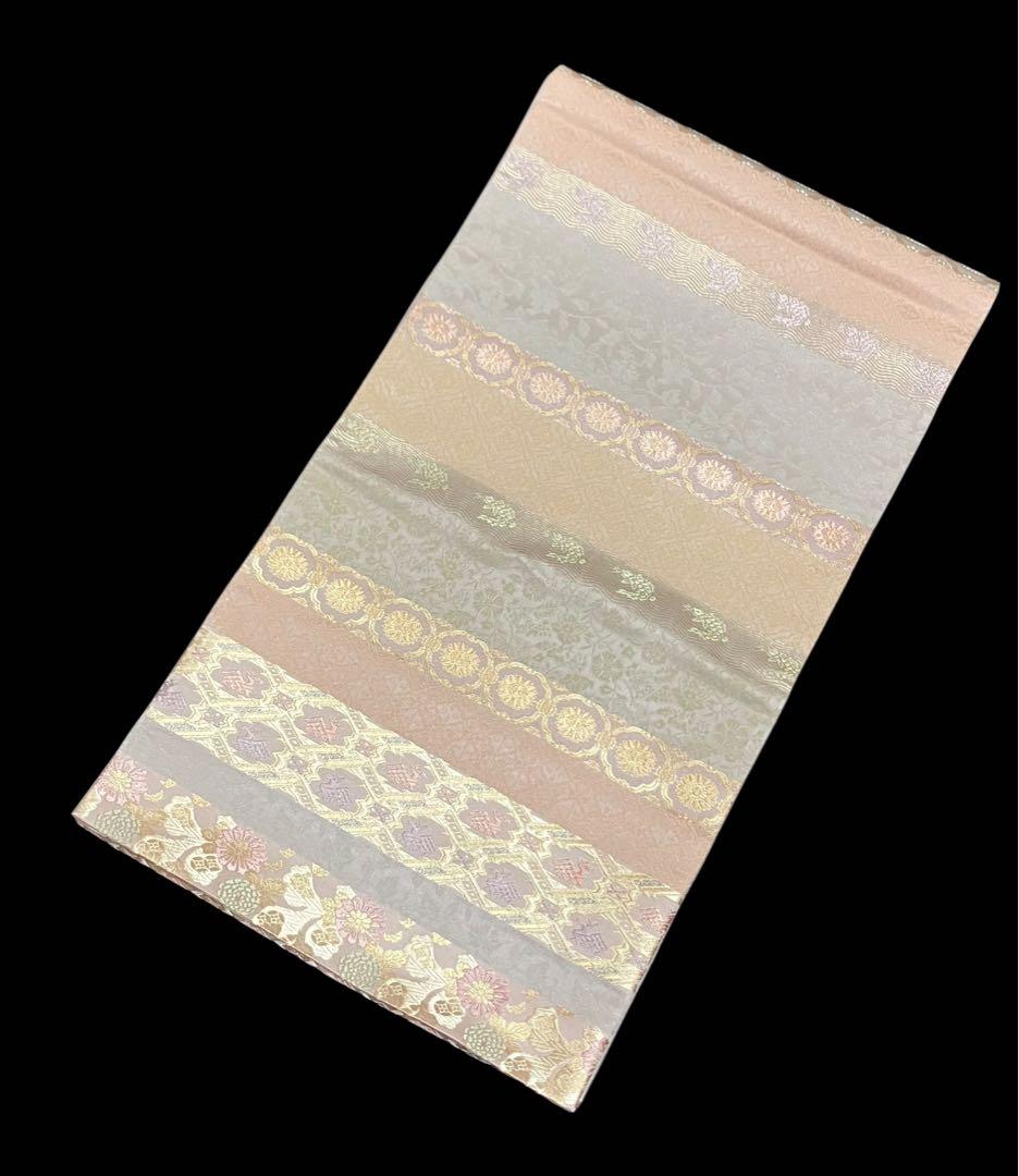 箔屋清兵衛 袋帯 双図柄 名物裂文様 全通 日本の心 共箱 未使用 白イ6306