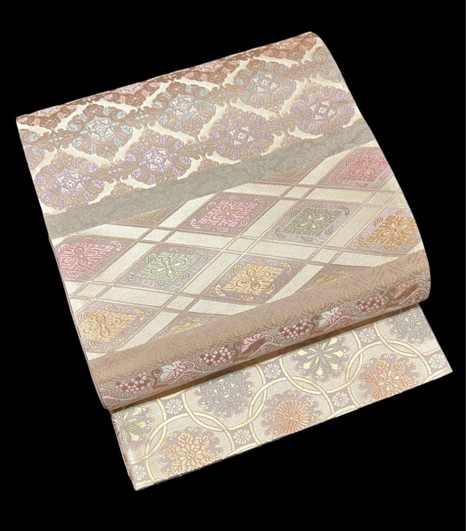 箔屋清兵衛 袋帯 双図柄 名物裂文様 全通 日本の心 共箱 未使用 白イ6306