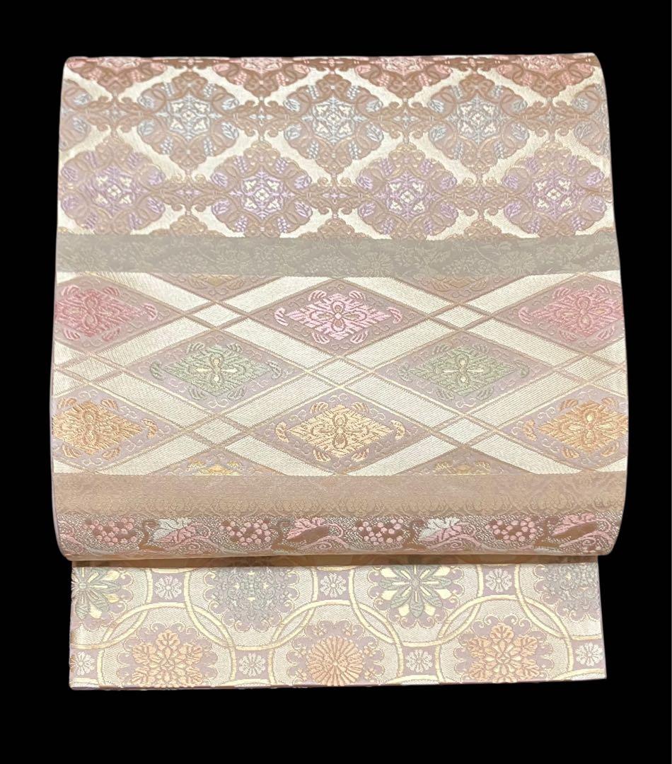 箔屋清兵衛 袋帯 双図柄 名物裂文様 全通 日本の心 共箱 未使用 白イ6306