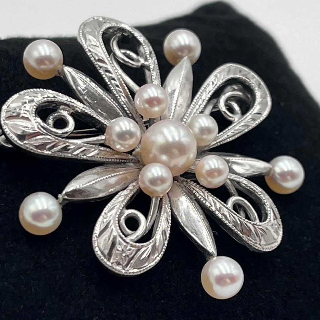 【美品】MIKIMOTO ミキモト　真珠　パール　ブローチ シルバー