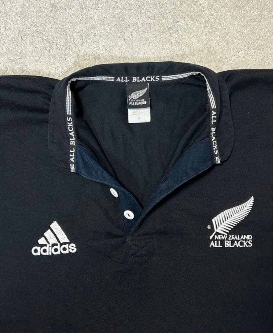 【美品】 adidas オールブラックス 正規ライセンス ラガーシャツ（M）