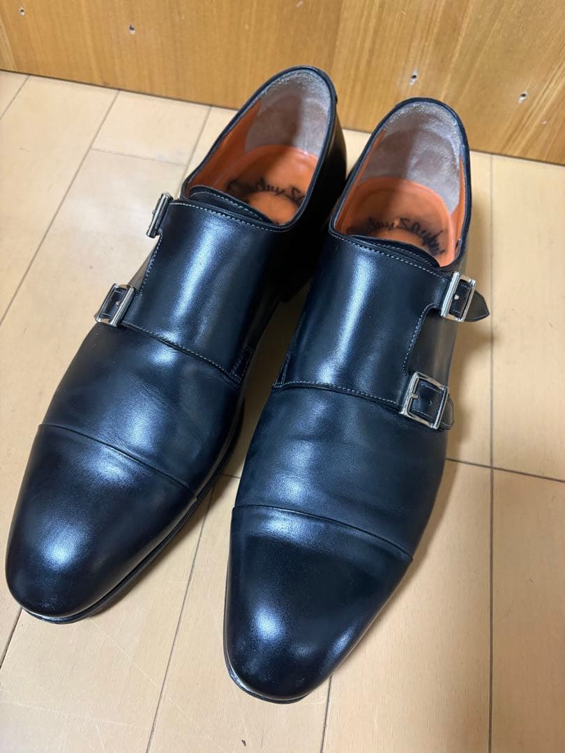 Santoni ダブルモンクストラップ 黒革靴 7.5
