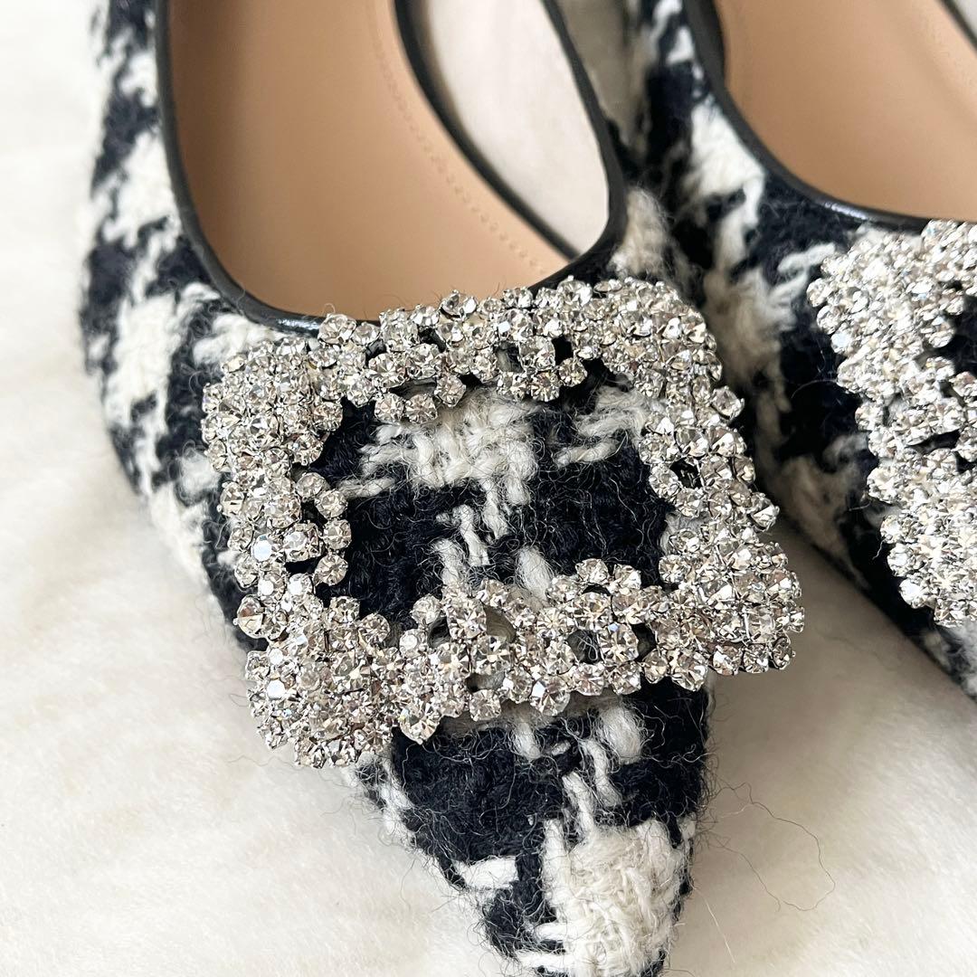 新品未使用✨OHGA オオガ　ツイード　千鳥柄　フラットシューズ　ビジュー