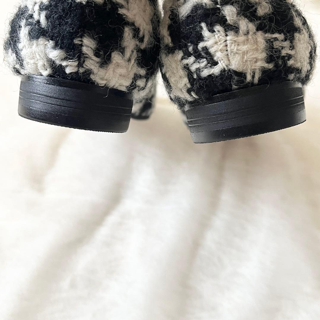 新品未使用✨OHGA オオガ　ツイード　千鳥柄　フラットシューズ　ビジュー