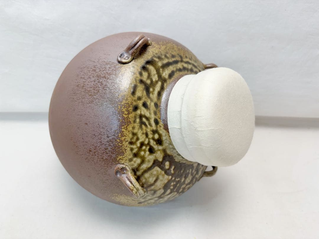 未使用 茶道具 杉原祥公作 丹波焼 飾壺 正絹 飾網紐付 四つ耳壷 陶印 共箱