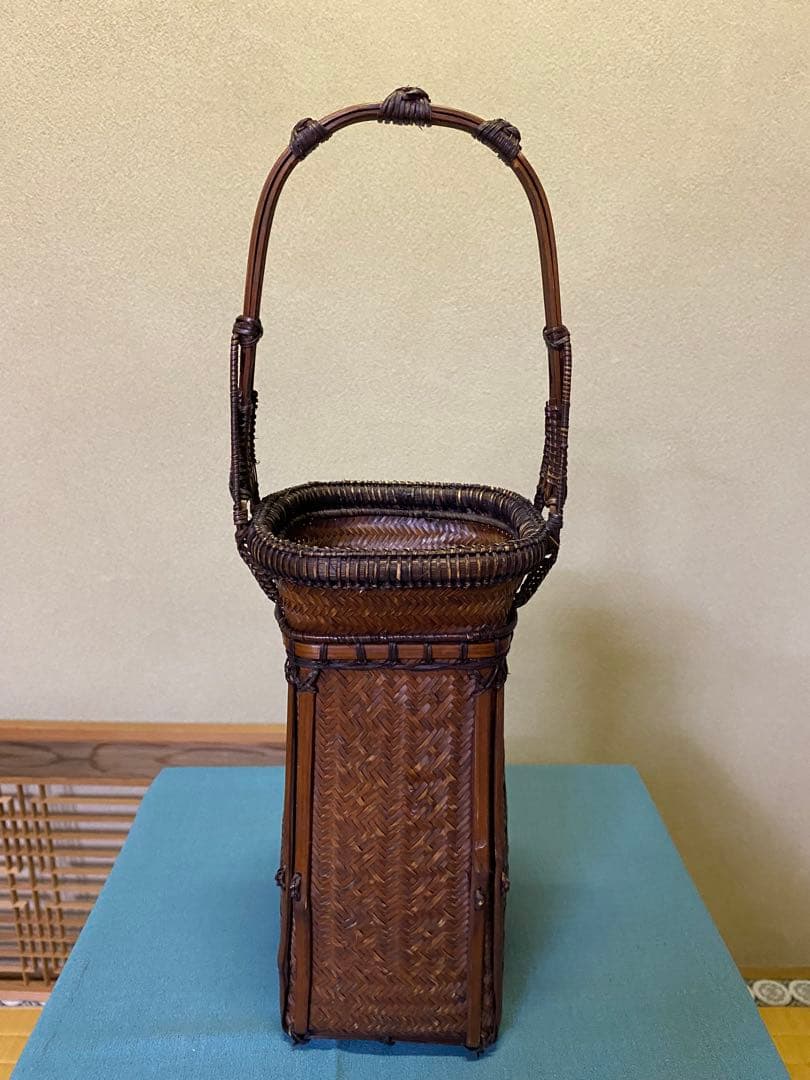 花入 唐物写 竹編 網代 手付花籠 花籠