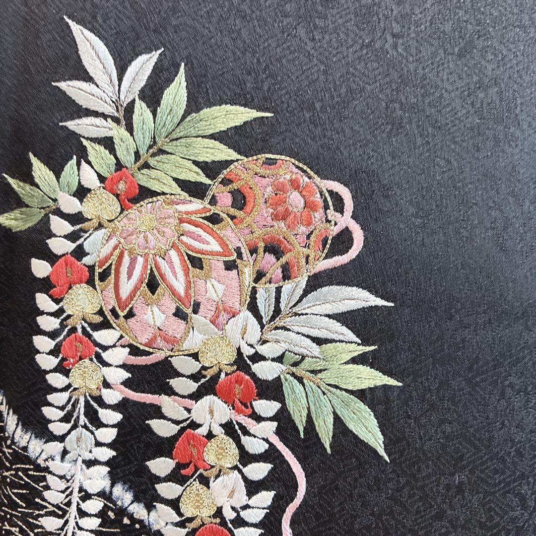 訪問着　フルセット　着物　正絹　黒　さが美　絞り　手刺繍　N1