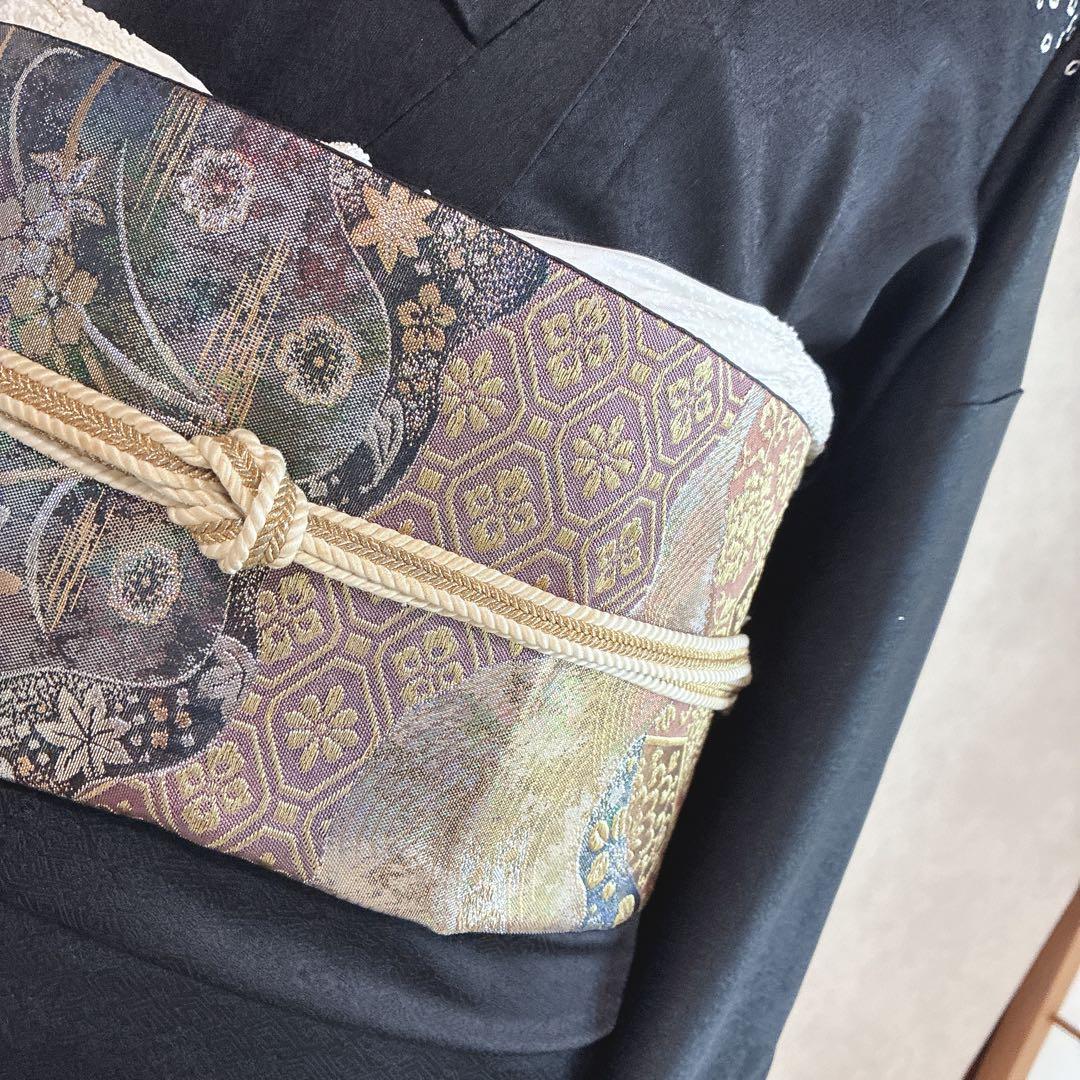 訪問着　フルセット　着物　正絹　黒　さが美　絞り　手刺繍　N1