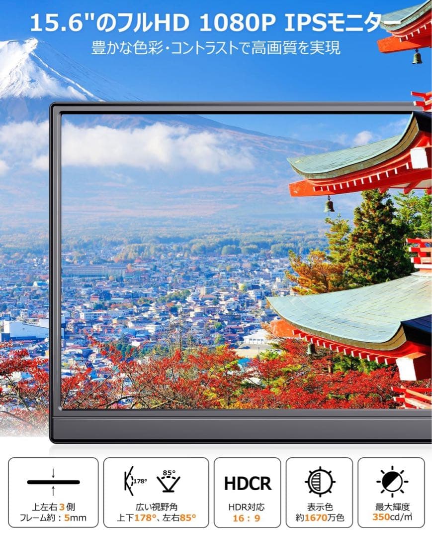 モバイルモニター 15.6インチ ポータブルモニター キックスタンド型保護カバー