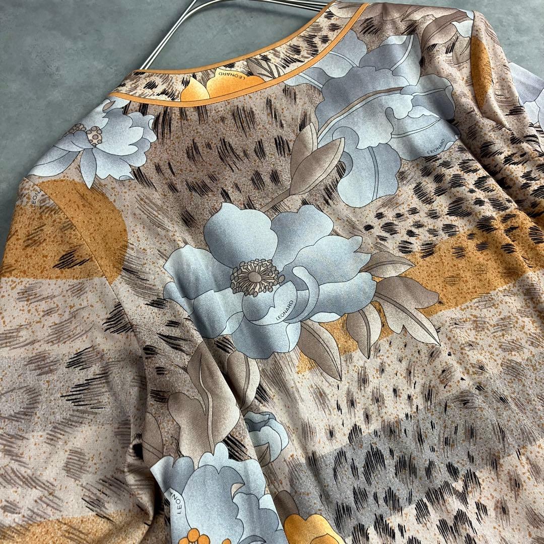 LEONARD レオナール 総柄カーディガン 42 大きいサイズ カンカン 花柄