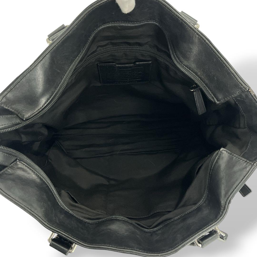 コーチ　2way ビジネスバッグ　ブリーフケース　型押しロゴ　A4可　レザー　黒