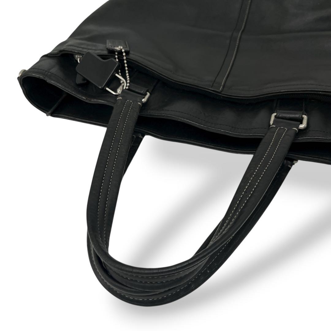 コーチ　2way ビジネスバッグ　ブリーフケース　型押しロゴ　A4可　レザー　黒