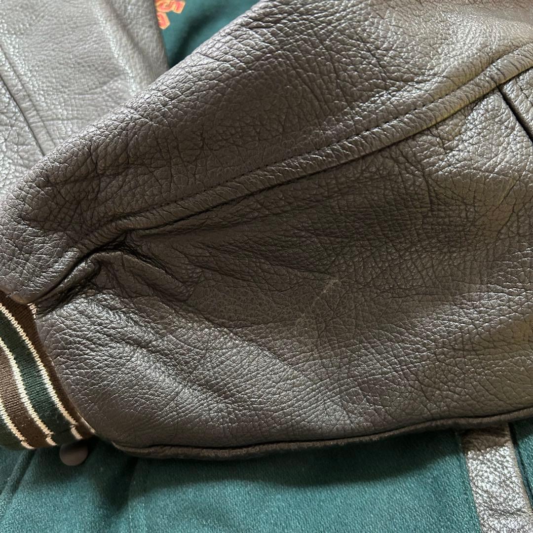 【kanaka】ユニオンベイ【L】スタジャン バックロゴ レザー切替え　革