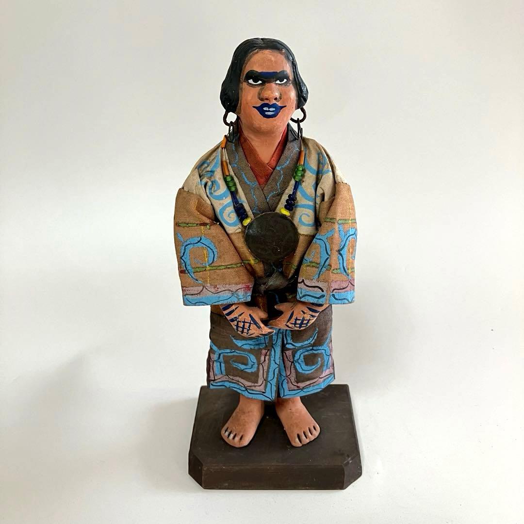 北海道　昭和初期　アイヌ　風俗人形　夫婦像　民俗資料　厚司織　タマサイ　民芸