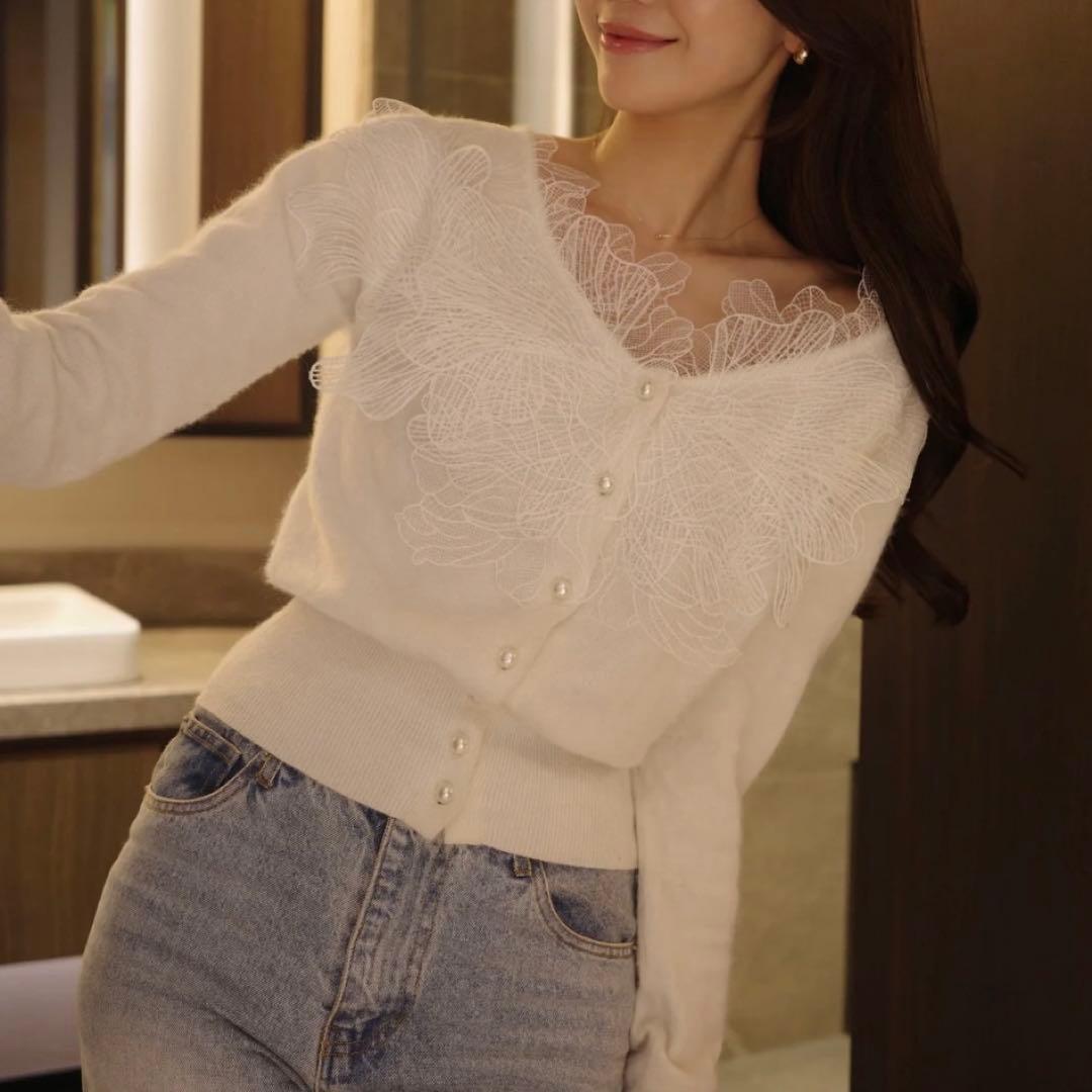 【即日発送】polaura ポローラ レースフリルカーディガン