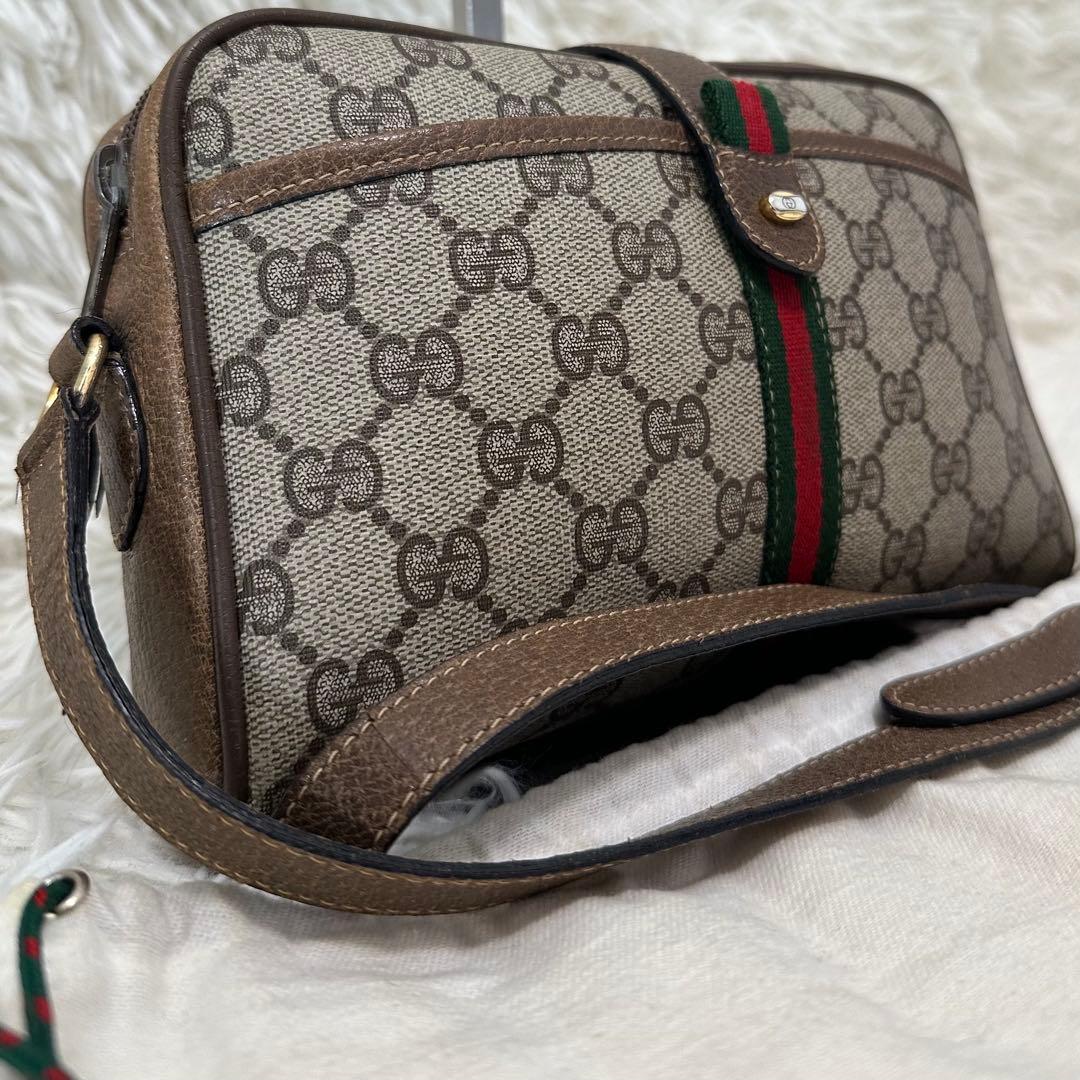 希少 紙タグ 袋付 グッチ GG 金具 レザー ショルダーバッグ シェリーライン