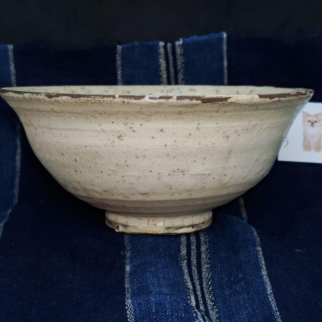 李朝、粉引茶碗(合せ箱、藍染包み古布付)