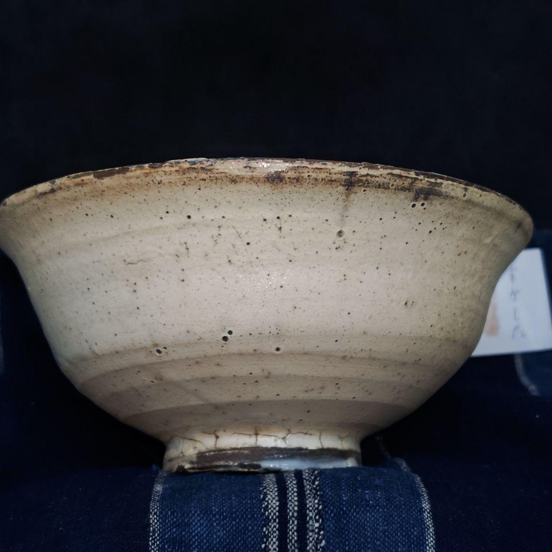 李朝、粉引茶碗(合せ箱、藍染包み古布付)