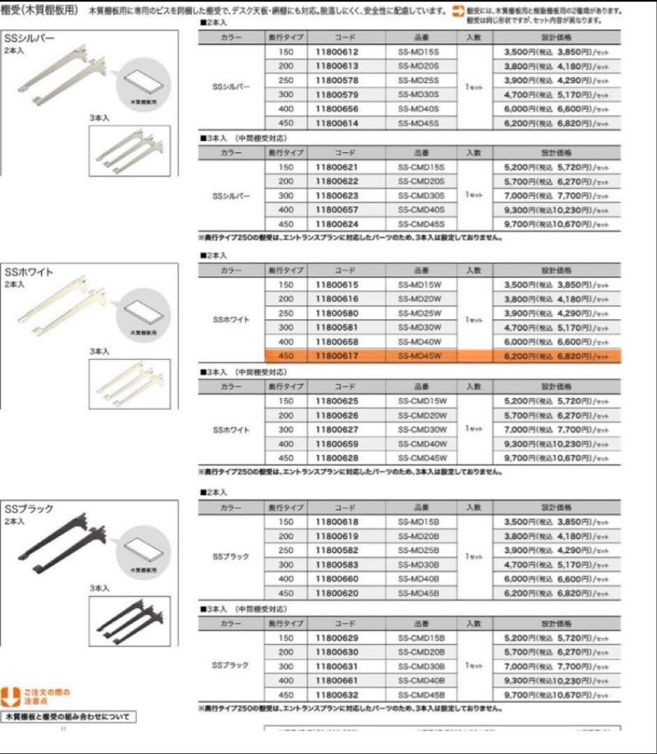 【最終値引き】SSホワイト棚受け金具 8セット（16本）　南海プライウッド