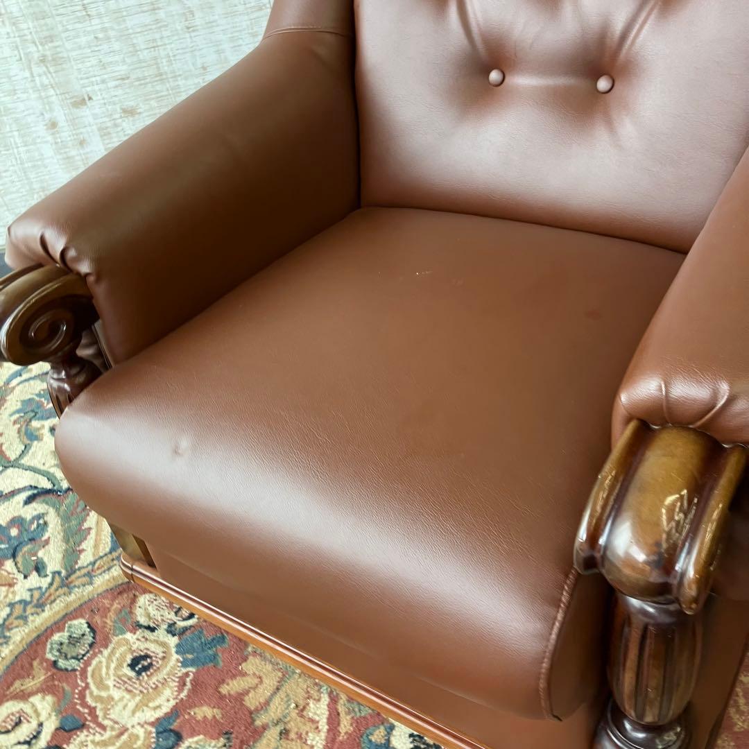 ① 昭和レトロ オールドカリモク レザーソファー 1人掛けソファー ロビーチェア