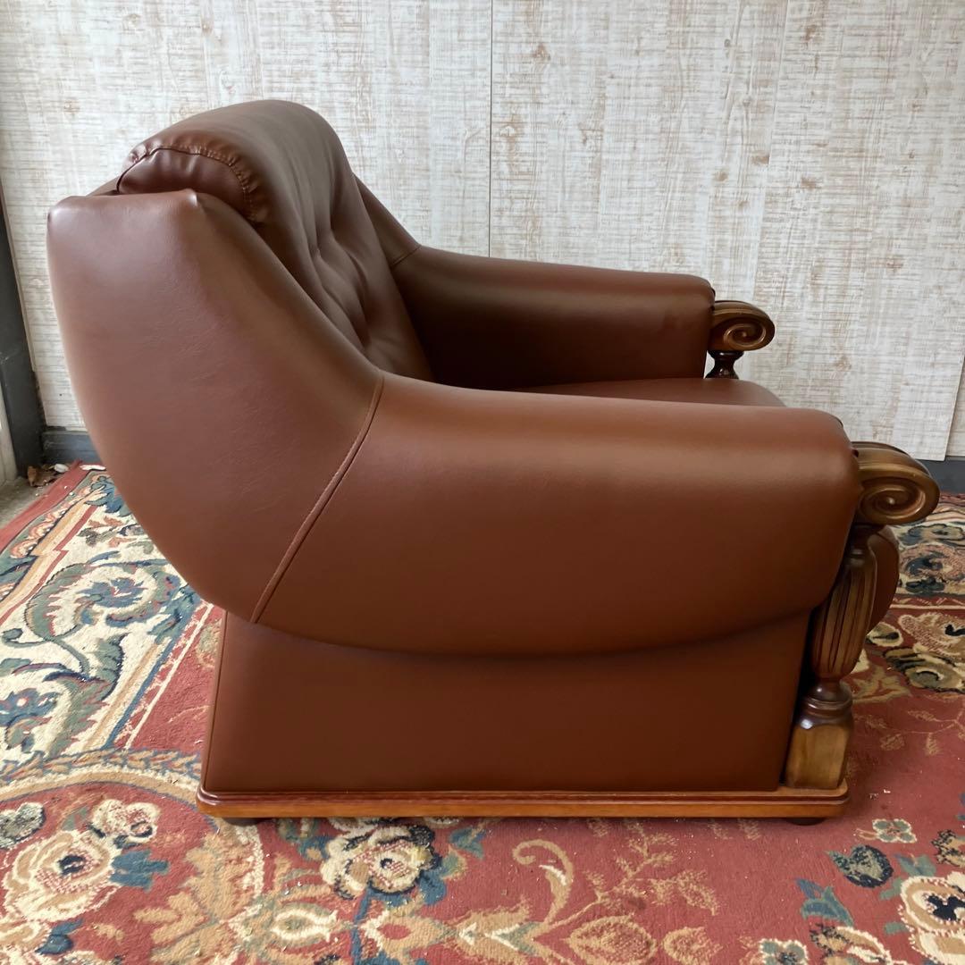 ① 昭和レトロ オールドカリモク レザーソファー 1人掛けソファー ロビーチェア