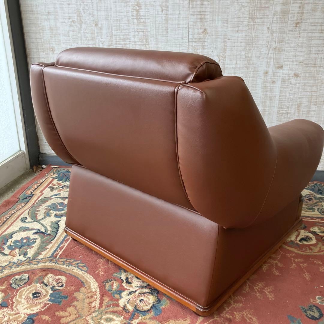 ① 昭和レトロ オールドカリモク レザーソファー 1人掛けソファー ロビーチェア