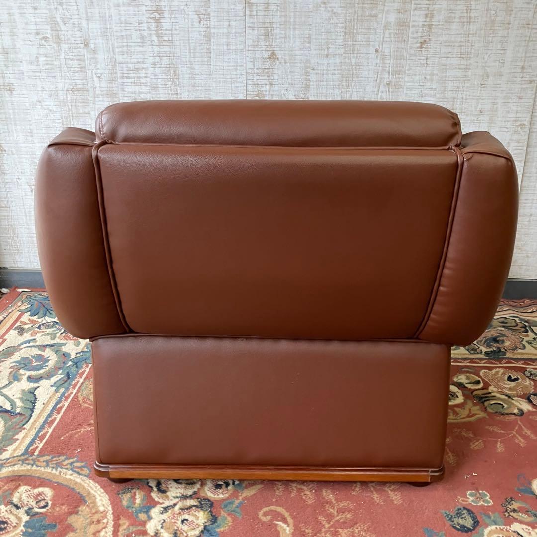① 昭和レトロ オールドカリモク レザーソファー 1人掛けソファー ロビーチェア