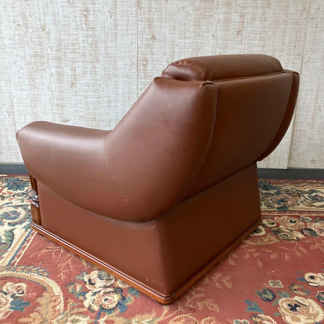 ① 昭和レトロ オールドカリモク レザーソファー 1人掛けソファー ロビーチェア