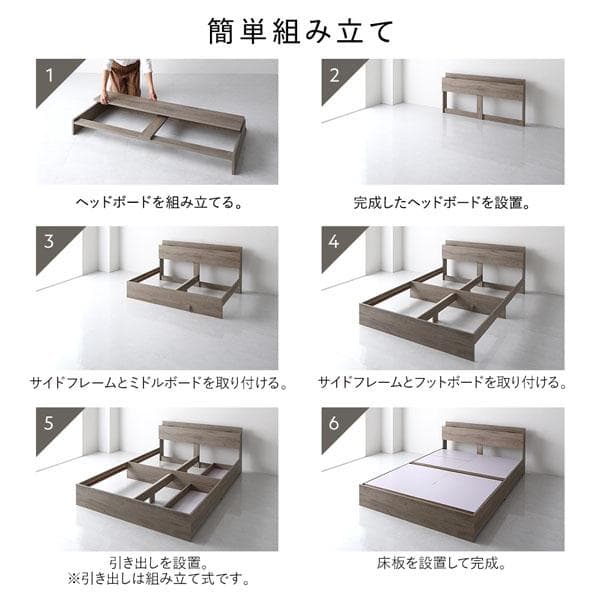 ベッド セミダブル ベッドフレームのみ ストーングレー 宮付 収納ベッド