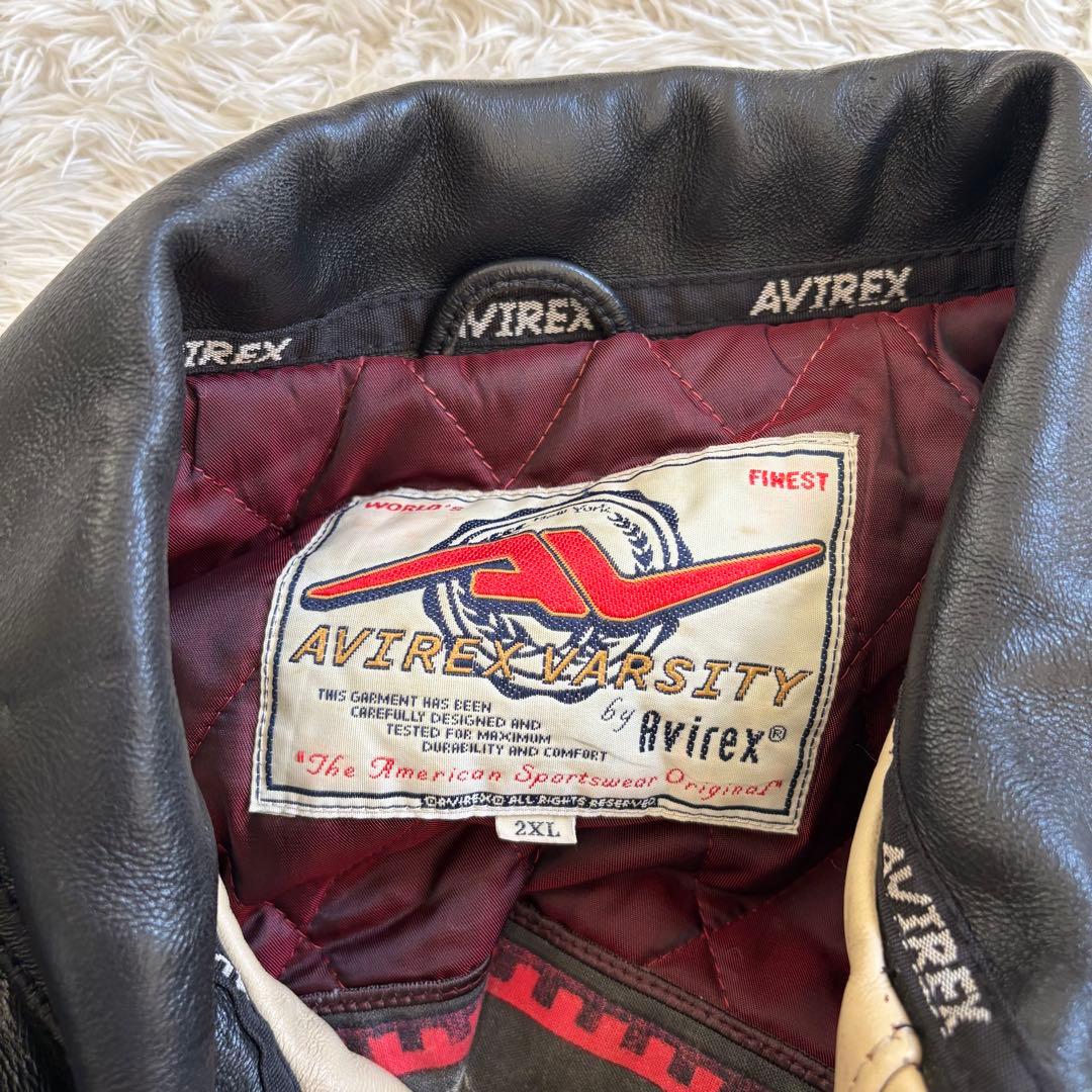 美品　アヴィレックス　レザージャケット　スタジャン　バックロゴ　ワッペン　2XL
